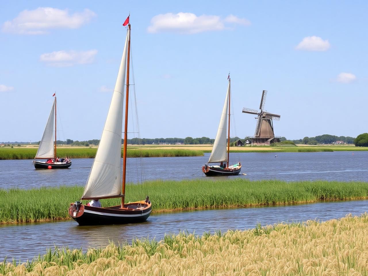 Traditionele zeilboten op de Loosdrechtse Plassen op een zomerse dag